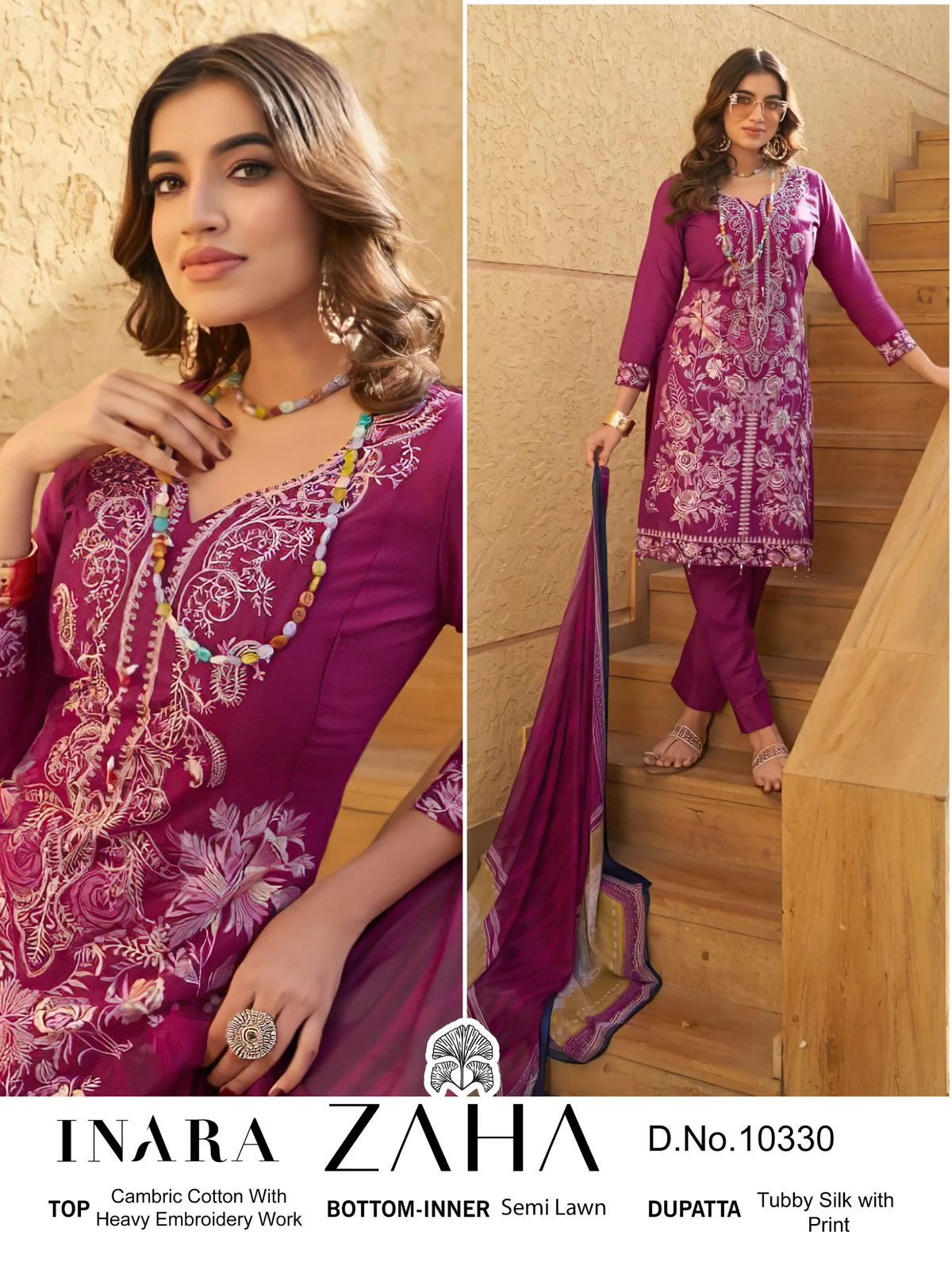 Zaha Inara Vol 1 Pure Cambric Cotton Wholesale Pakistani Salwar Suit Catalog — Wholesale Salwar Suits, MPA wholesale from Surat - Gallery Image 9